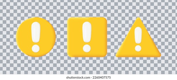 Warning exclamation sign yellow color. Realistic 3d symbol icon design. Attention sign icon. isolated vector set. Vector illustration. EPS 10