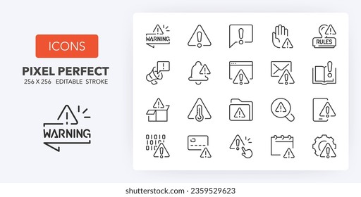 Warning and exclamations marks, thin line icon set. Outline symbol collection. Editable vector stroke. 256x256 Pixel Perfect scalable to 128px, 64px...