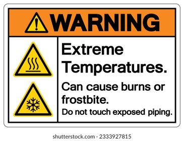 Warnung bei extremen Temperaturen Kann Verbrennungen oder Frostbiss verursachen Nicht berühren exponierte Rohrleitungssymbol Zeichen, Vektorgrafik, isoliert auf weißem Hintergrund Etikett .EPS10