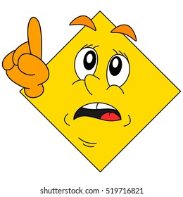 Warning face and lifted a finger in a yellow diamond - Vector