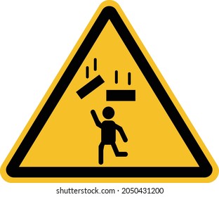 Warning Falling Objects Icon On White Background. Falling Objects Symbol. Falling Object Warning Sign. Flat Style.