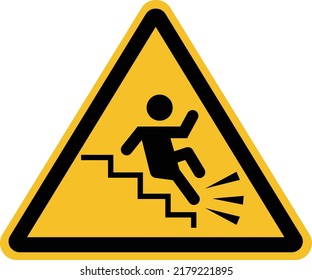 warning falling off the stairs sign on white background. slippery stairs warning sign. flat style.