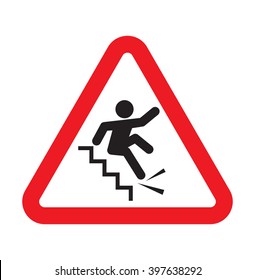 Warning falling off the stairs sign