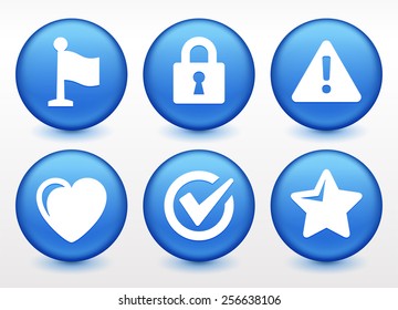 Warning and Favorites Computer Signs on Blue Round Buttons