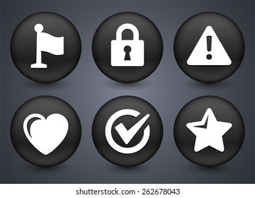 Warning and Favorites Computer Signs on Black Round Buttons