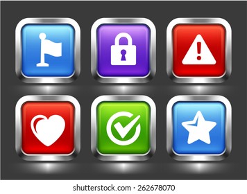 Warning and Favorites Computer Signs on Color Square Buttons