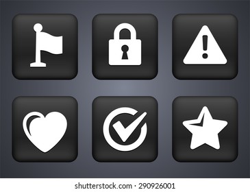 Warning and Favorites Computer Signs on Black Square Buttons