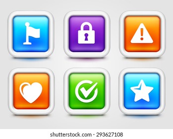 Warning and Favorites Computer Signs on Colorful Square Buttons