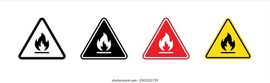 Conjunto de iconos de advertencia de incendio. colecciones de símbolos de signos de peligro de incendio. Ilustración vectorial