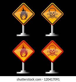 warning fire and jolly roger signs