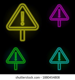 Warning, firefighter neon color set icon. Simple thin line, outline vector of firefighter icons for ui and ux, website or mobile application