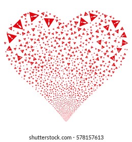 Warning fireworks with heart shape. Vector illustration style is flat red iconic symbols on a white background. Object valentine heart constructed from scattered pictographs.