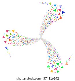 Warning fireworks swirl rotation. Vector illustration style is flat bright multicolored iconic symbols on a white background. Object whirlpool combined from random design elements.