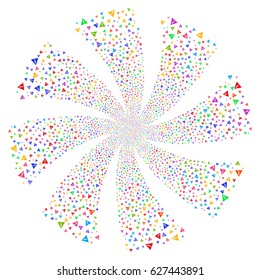 Warning fireworks swirl rotation. Vector illustration style is flat bright multicolored iconic symbols on a white background. Object twirl constructed from random symbols.