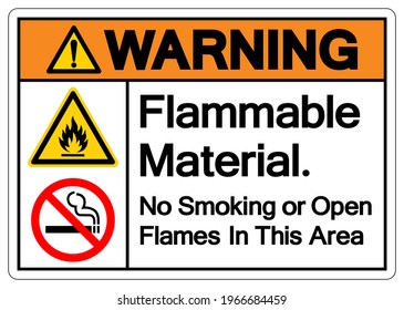 Warning Flammable Material No Smoking or Open Flames in This Area Symbol Sign, Vector Illustration, Isolate On White Background Label. EPS10