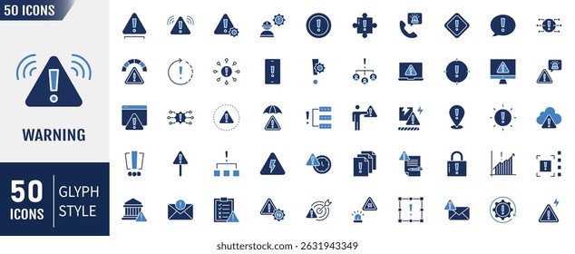 Warning flat icon set. Containing Alert, caution, danger, error and more. Vector illustration