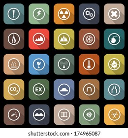 Warning flat icons with long shadow, stock vector