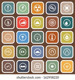 Warning flat icons on brown background, stock vector