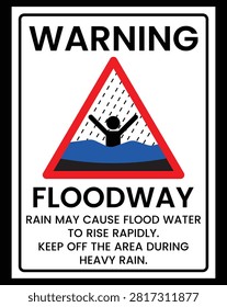 Warning Floodway Sign, Flood Hazard Warning Sign, Heavy Rain Flood Safety Notice