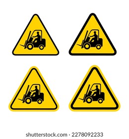 Aviso: camiones de carretilla elevadora, iconos vectoriales.