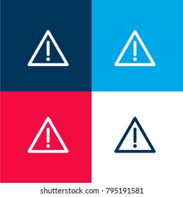 Warning four color material and minimal icon logo set in red and blue