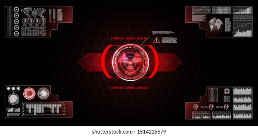Warning frame. Abstract tech design Blue and red futuristic frame in modern HUD style background. Abstract technology communication design innovation concept background.Vector abstract graphic design.