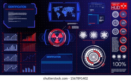 Warning frame. Abstract tech design Blue and red futuristic frame in modern HUD style background Vector abstract graphic design.