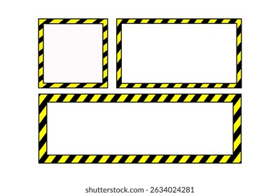 Warning frame set with diagonal yellow-black stripe pattern. Suitable for hazard sign design, safety posters, and construction graphic elements.