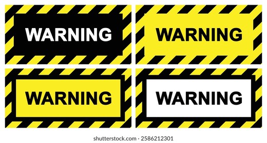 Warning frame with yellow and black, red diagonal stripe pattern. Frame caution with warning tape. Warning frame with yellow and black diagonal stripes. Rectangle warn frame set. 