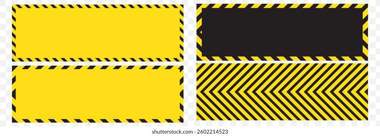 Warning frame with yellow and black, red diagonal stripes. Rectangle warn frame. Black and yellow red diagonal stripe vector icon collection. Seamless caution and warning sign tape set. Eps 10.