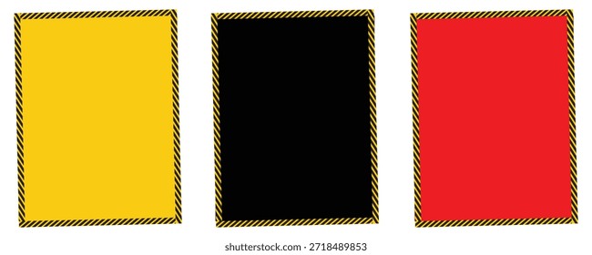 Marco de advertencia con rayas diagonales amarillas y negras y rojas. Marco de advertencia de rectángulo. Colección de icono de Vector de raya diagonal roja negra y amarilla. Conjunto de cinta de advertencia y precaución sin fisuras. Eps10