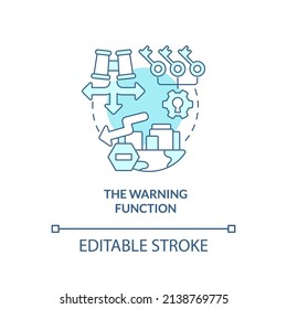 Warning Function Turquoise Concept Icon. Financial System. National Economic Security Abstract Idea Thin Line Illustration. Isolated Outline Drawing. Editable Stroke. Arial, Myriad Pro-Bold Fonts Used