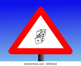 warning gambling sign with two dice illustration