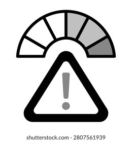 A warning gauge meter with an exclamation mark symbol indicating alert or danger
