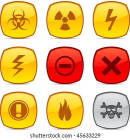 Warning  glossy icons. Vector buttons.