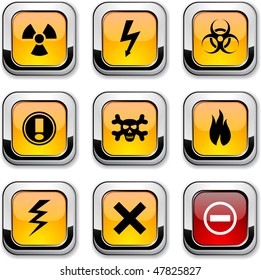Iconos brillantes de advertencia. Botones vectores.