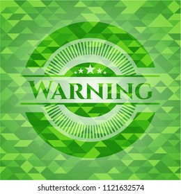Warning green emblem with mosaic background