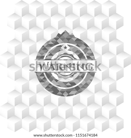 Warning grey emblem. Retro with geometric cube white background