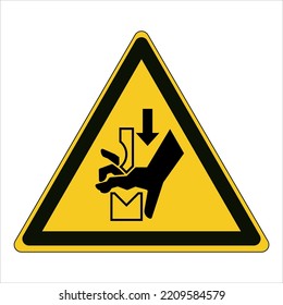 Warning; Hand crushing between press brake tool
To warn of the closing jaws of a press brake tool
Press brake tool (punch and die), hand between punch and die, arrow pointing downwards