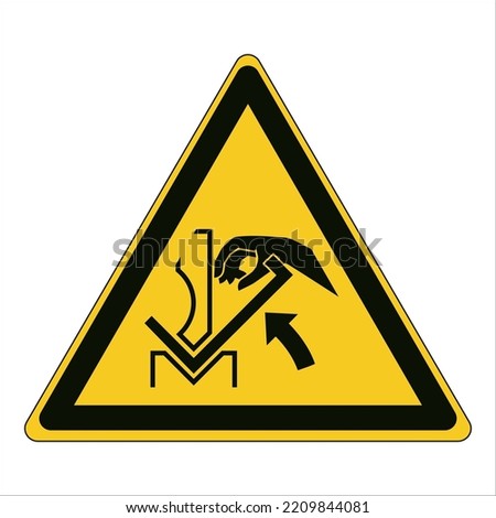 Warning; Hand crushing between press brake and material
To warn of the danger of hands being caught between a work piece and the moving parts of a press brake