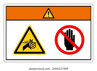 Warning Hand Entanglement Belt and Rollers Do Not Touch Symbol Sign, Vector Illustration, Isolate On White Background Label. EPS10