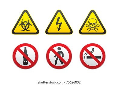 Warning Hazard and Prohibited Signs vector set