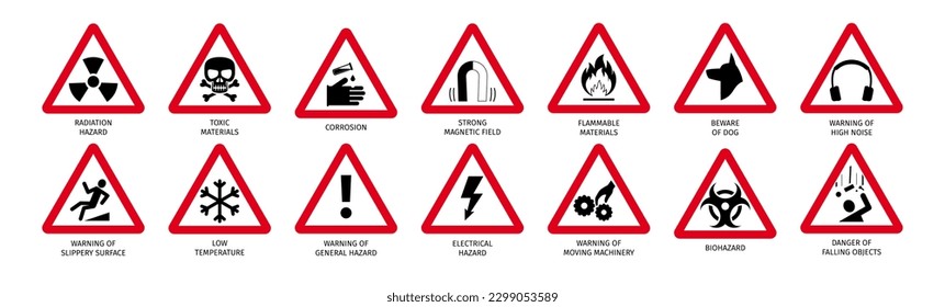 Warning Hazard Symbols labels Sign Isolate on White Background. Vector Illustration
