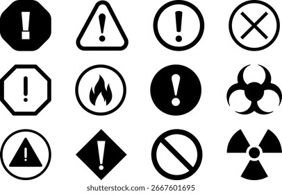 Warning and Hazard Symbols Vector Set | Collection of Safety Signs for Workplace, Public Spaces, and Industrial Applications
