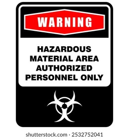 Warning, Hazardous material area authorized personnel only, sign vector