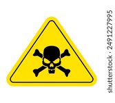 Warning, hazardous symbol featuring a skull icon. Cautionary skull emblem. Lethal alert, dangerous poison in a yellow triangle design. Vector graphic illustration.