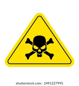 Warning, hazardous symbol featuring a skull icon. Cautionary skull emblem. Lethal alert, dangerous poison in a yellow triangle design. Vector graphic illustration.