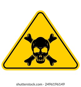 Warning, hazardous symbol featuring a skull icon. Cautionary skull emblem. Lethal alert, dangerous poison in a yellow triangle design. Vector graphic illustration.