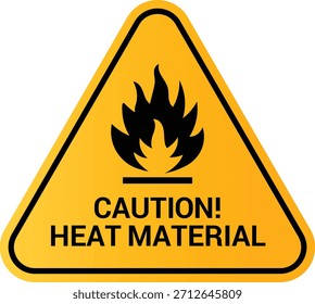 Warning heat material warning hazard sign, yellow triangular hazard sign with flame icon
