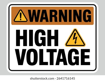 Warning High Voltage Sign Vector – Electrical Hazard Alert Label with Icons for Safety, Industry, or Workplace Use